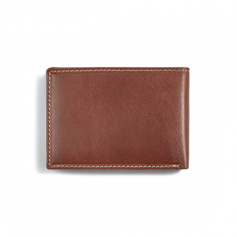 Small simple leather wallet in tan, shown from the back on a white background - MONPIEL