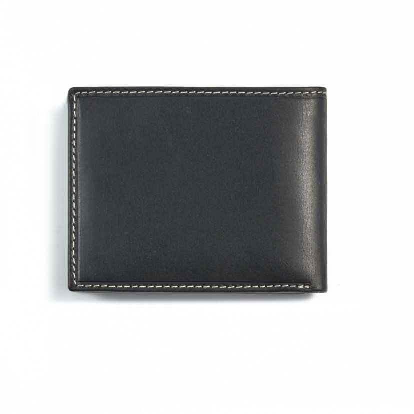 Large leather wallet with central logo in black, shown from the back on a white background - MONPIEL