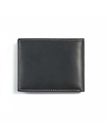 Large leather wallet with central logo in black, shown from the back on a white background - MONPIEL Large leather wallet with central logo in black, shown from the back on a white background - MONPIEL