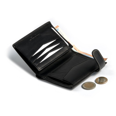 Leather clasp wallet with coin purse inside in tan, shown from the front on a white background - MONPIEL 2