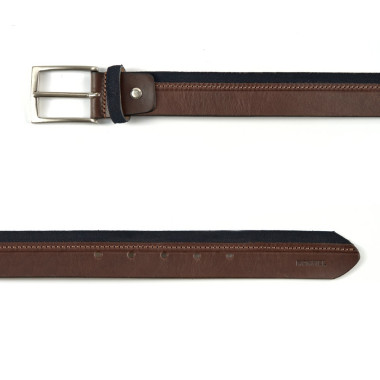 Cintura in vaquetilla e scamosciato color blu marino, vista frontale, su sfondo bianco - MONPIEL 2