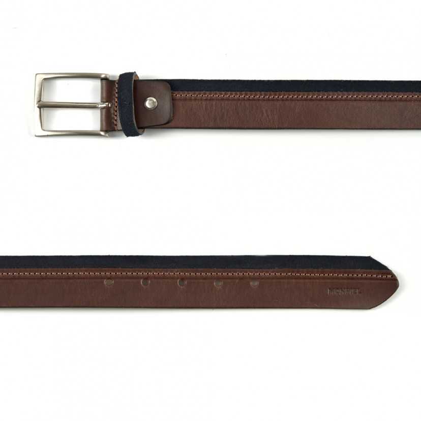 Navy vaquetilla and suede belt, shown from the front on a white background - MONPIEL