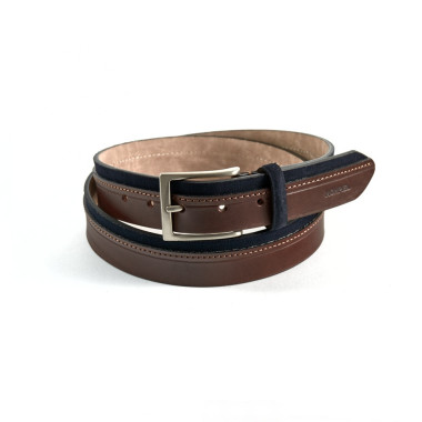 Cintura in vaquetilla e scamosciato color blu marino, vista frontale, su sfondo bianco - MONPIEL 2