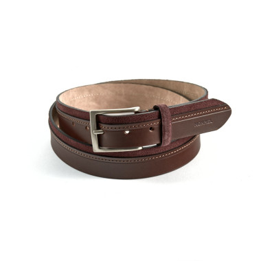 Ceinture en cuir vaquetilla et daim couleur bleu marine, vue de face, sur fond blanc - MONPIEL 2