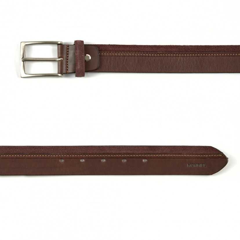 Burgundy vaquetilla and suede belt, shown from the front on a white background - MONPIEL