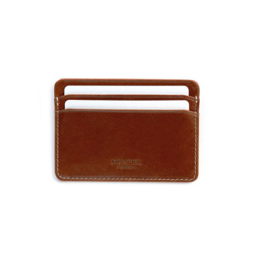 Mini leather cardholder in Havana, shown from the front on a white background - MONPIEL 2