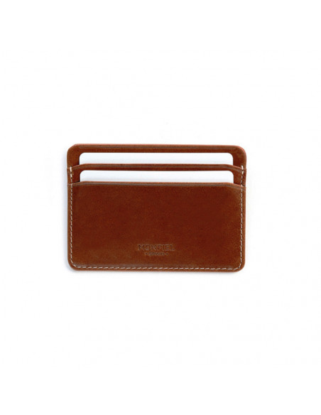 Mini leather cardholder in Havana, shown from the front on a white background - MONPIEL Mini leather cardholder in Havana, shown from the front on a white background - MONPIEL
