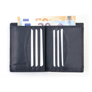 Portefeuille basique Lago en cuir noir, vue de face sur fond blanc - MONPIEL 2