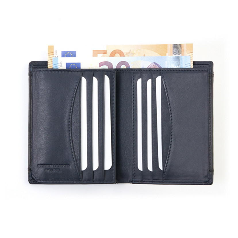 Basic black leather wallet for men with interior.