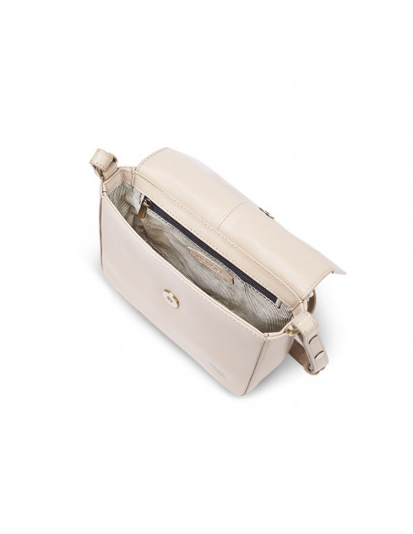 Bolso de piel pequeño Armado en color beige con vista desde arriba detalle interior sobre fondo blanco - MONPIEL Bolso de piel pequeño Armado en color beige con vista desde arriba detalle interior sobre fondo blanco - MONPIEL