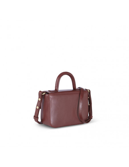 Piccola borsa in pelle Armado color marrone, vista posteriore in prospettiva su uno sfondo bianco - MONPIEL