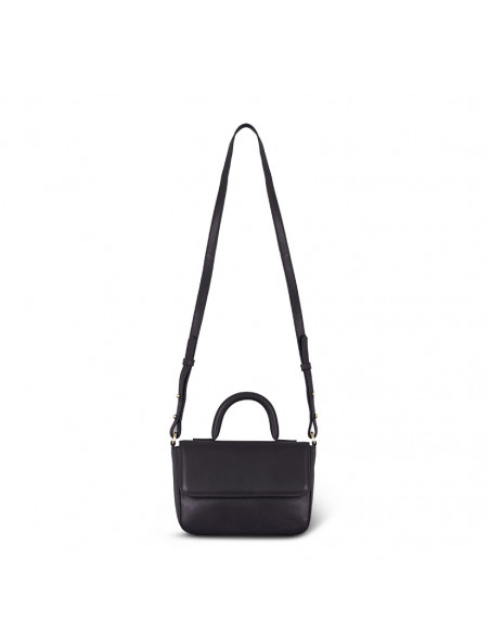 Bolsa de couro pequena Armado na cor preta com vista frontal e alça longa sobre fundo branco - MONPIEL Bolsa de couro pequena Armado na cor preta com vista frontal e alça longa sobre fundo branco - MONPIEL