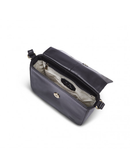 Petit sac en cuir Armado couleur noir, vue d'en haut avec détail intérieur sur fond blanc - MONPIEL