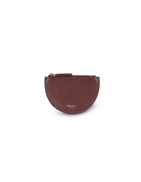 Leather crescent-shaped wallet in brown with front view on white background - MONPIEL Leather crescent-shaped wallet in brown with front view on white background - MONPIEL