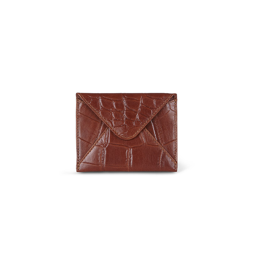 Leather envelope cardholder in tan, shown from the front on a white background - MONPIEL