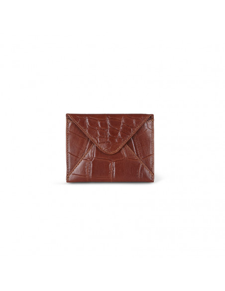 Porte-cartes en cuir en forme d'enveloppe couleur cuir avec vue de face sur fond blanc - MONPIEL Porte-cartes en cuir en forme d'enveloppe couleur cuir avec vue de face sur fond blanc - MONPIEL