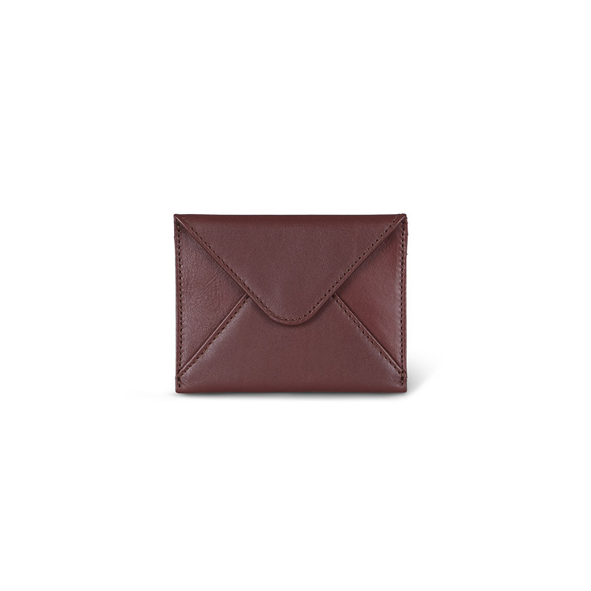Leather envelope cardholder in brown, shown from the front on a white background - MONPIEL