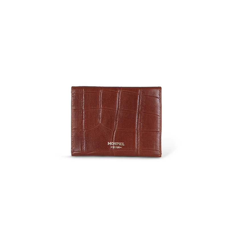 Leather envelope cardholder in tan, shown from the back on a white background - MONPIEL