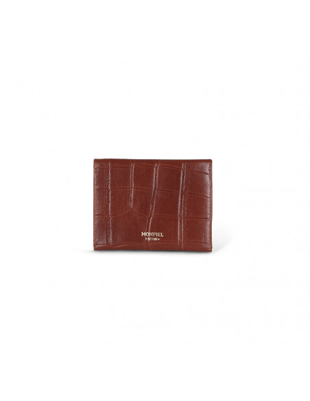 Porte-cartes en cuir en forme d'enveloppe couleur cuir avec vue arrière sur fond blanc - MONPIEL Porte-cartes en cuir en forme d'enveloppe couleur cuir avec vue arrière sur fond blanc - MONPIEL