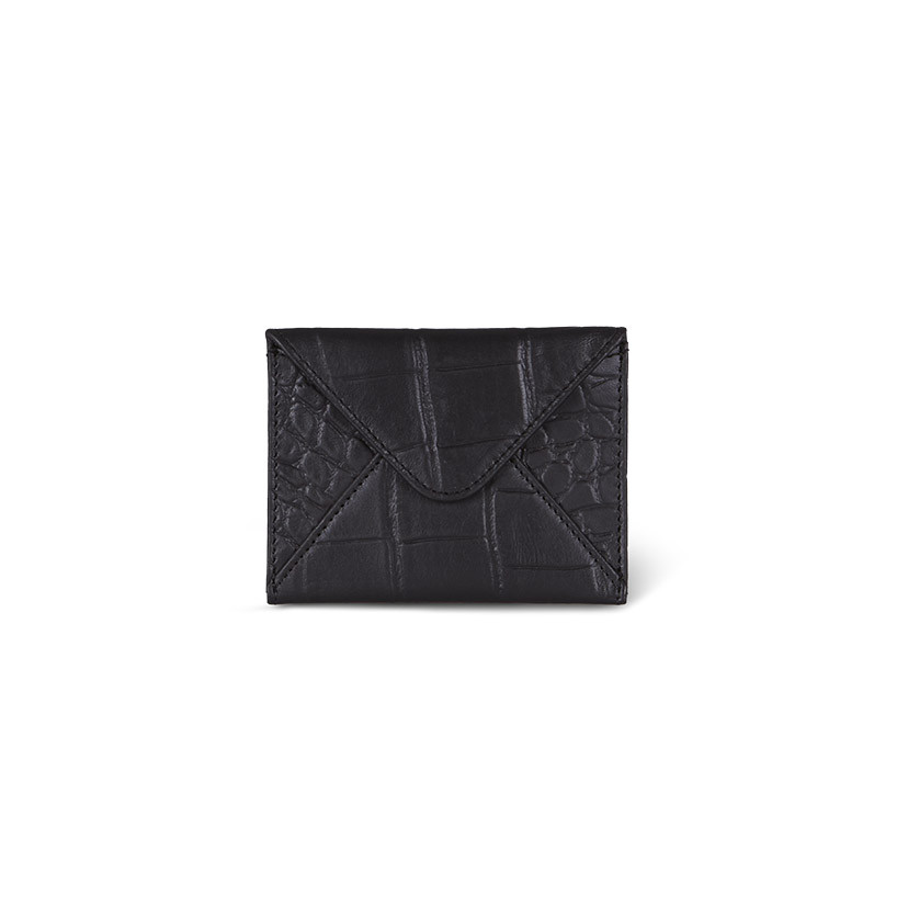 Leather envelope cardholder in black, shown from the front on a white background - MONPIEL