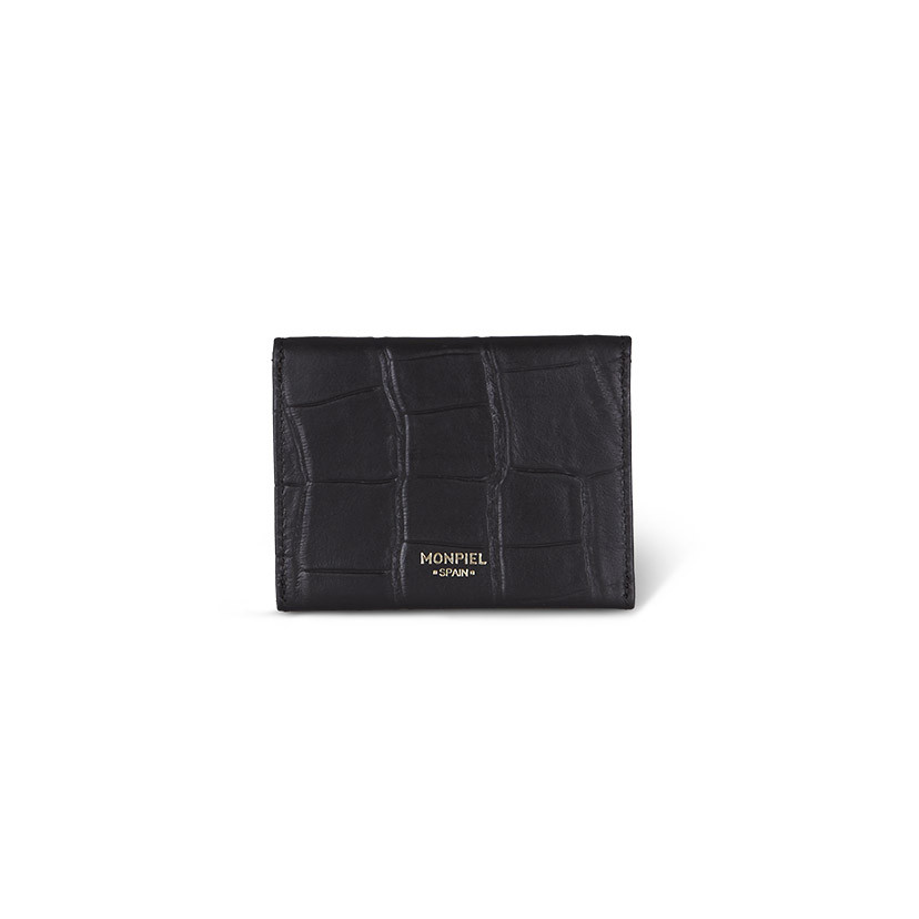 Leather envelope cardholder in black, shown from the back on a white background - MONPIEL