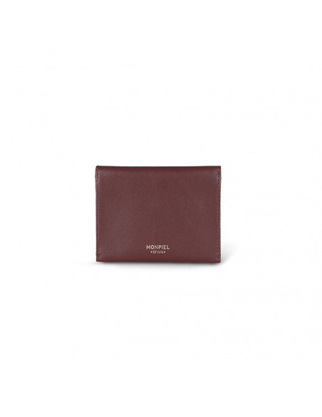 Leather envelope cardholder in brown, shown from the back on a white background - MONPIEL Leather envelope cardholder in brown, shown from the back on a white background - MONPIEL