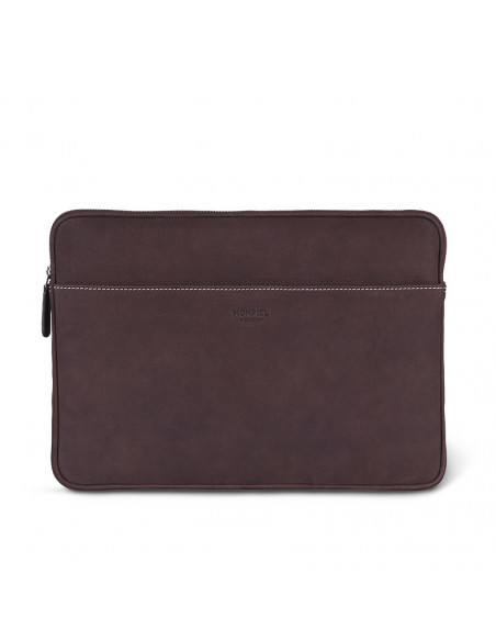 Housse pour ordinateur portable en cuir de 15" pouces marron avec vue de face sur fond blanc - MONPIEL