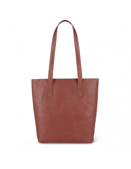 Sac shopper en cuir couleur cuir avec vue de face sur fond blanc - MONPIEL