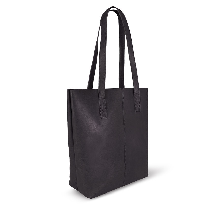 Bolsa shopper de couro na cor preta com vista em perspectiva sobre fundo branco - MONPIEL