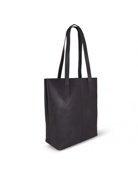 Sac shopper en cuir noir avec vue en perspective sur fond blanc - MONPIEL Sac shopper en cuir noir avec vue en perspective sur fond blanc - MONPIEL