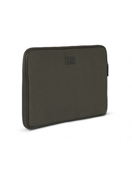 Custodia sportiva verde in pelle per laptop da 13" e 14" pollici verde con vista in prospettiva su sfondo bianco - MONPIEL