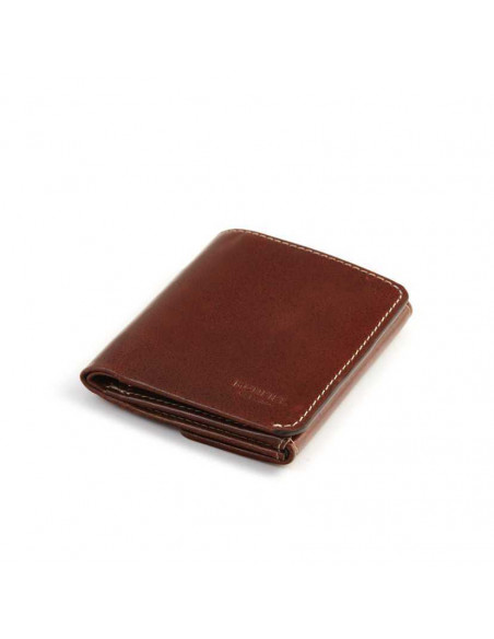 Small men's leather wallet with billfold and coin pocket, in Havana color with perspective view on white background - MONPIEL