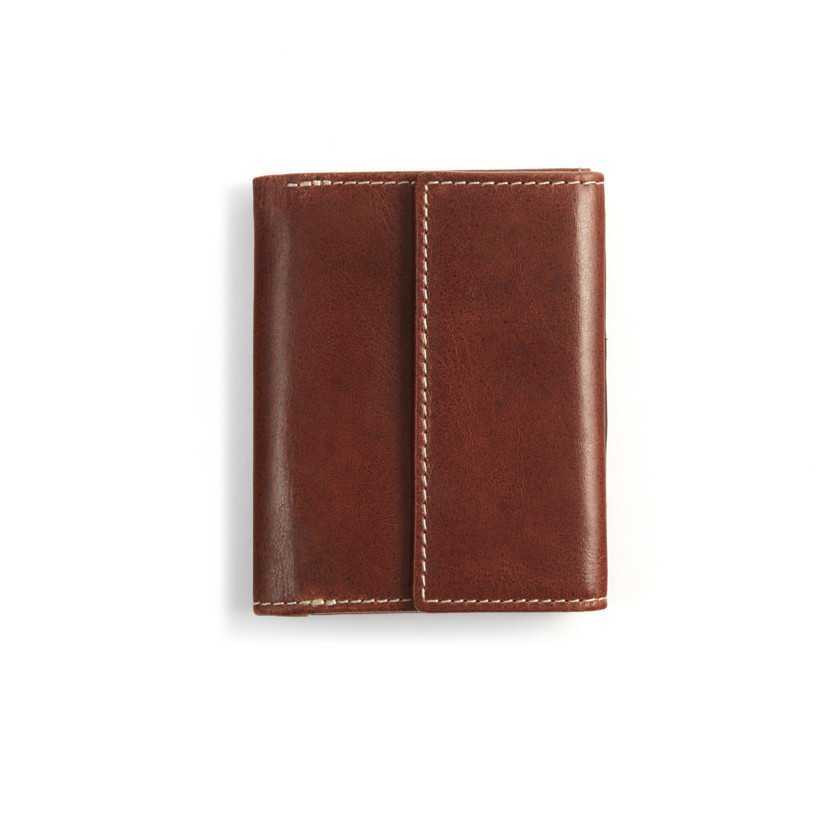 Small Havana leather men's wallet with billfold and coin purse, shown from the back on a white background - MONPIEL