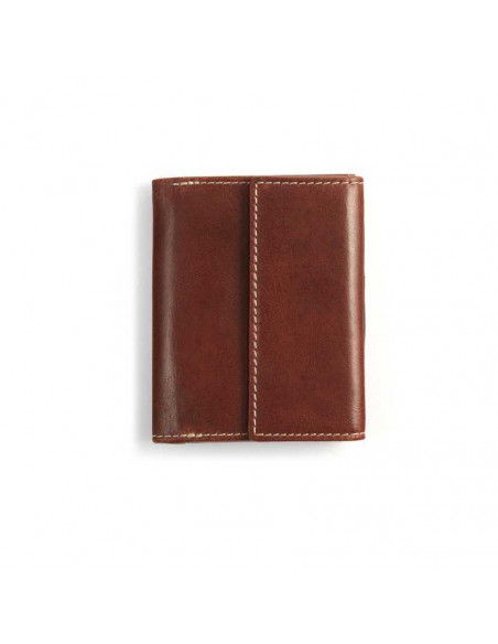 Small men's leather wallet with billfold and coin pocket, in Havana color with back view on white background - MONPIEL