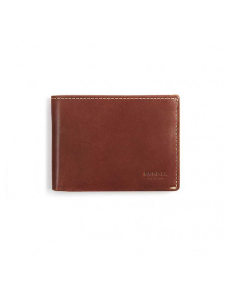 Portefeuille en cuir pour homme couleur havane avec vue de face sur fond blanc - MONPIEL Portefeuille en cuir pour homme couleur havane avec vue de face sur fond blanc - MONPIEL