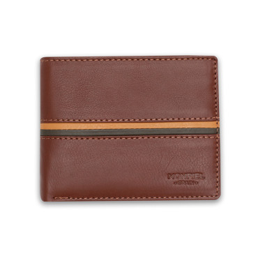 Large American leather wallet with striped Havana color, shown from the front on a white background - MONPIEL 2