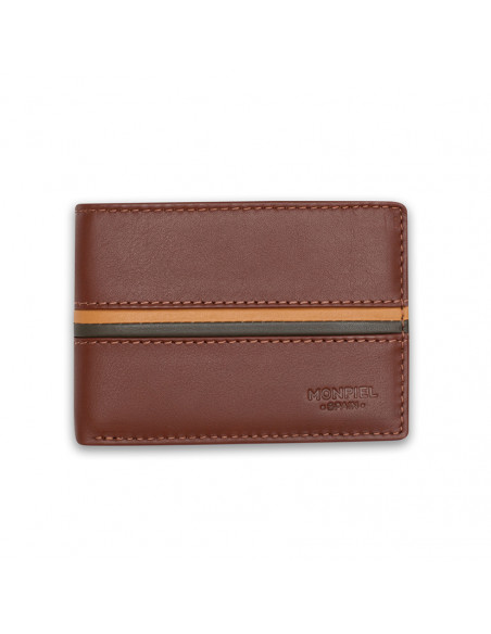 Small American leather wallet with coin pocket in Havana, front view on white background - MONPIEL Small American leather wallet with coin pocket in Havana, front view on white background - MONPIEL