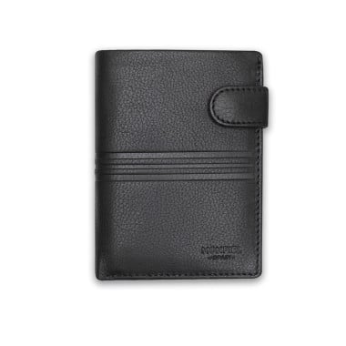 Leather purse with clasp and internal coin pocket in black, front view, on a white background - MONPIEL