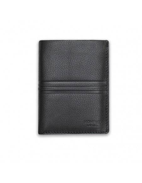 Leather purse with internal clasp and coin pocket in black, front view, on a white background - MONPIEL Leather purse with internal clasp and coin pocket in black, front view, on a white background - MONPIEL