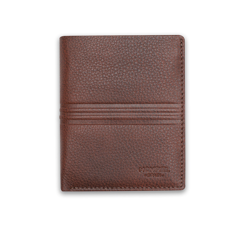 Basic leather purse in Havana color, front view, on a white background - MONPIEL