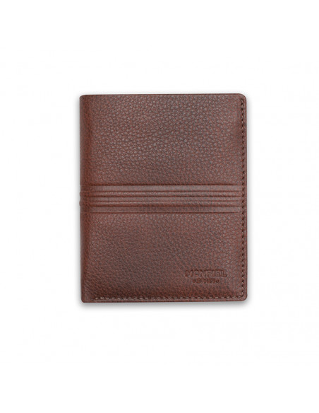 Basic leather billfold in Havana color, front view on white background - MONPIEL