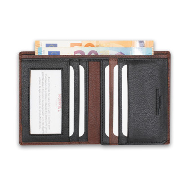 Basic leather billfold in Havana color, front view on white background - MONPIEL 2
