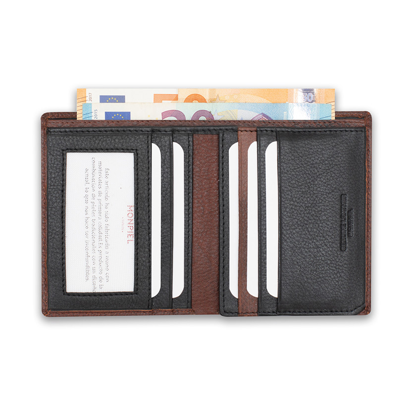 Basic leather purse in Havana color, open, on a white background - MONPIEL