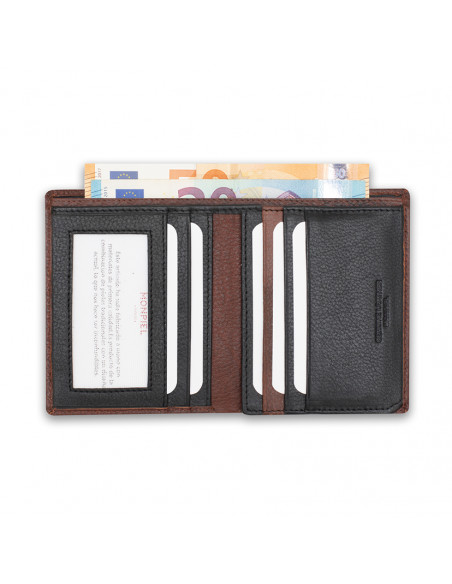 Basis-Leder-Billfold in Havanna-Farbe, geöffnet auf weißem Hintergrund - MONPIEL