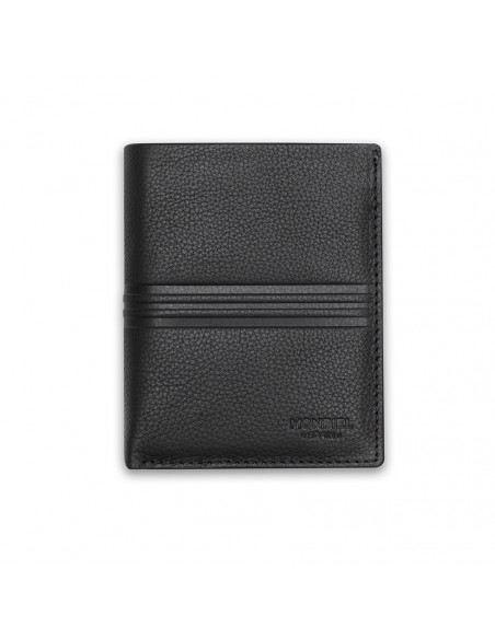 Basic leather billfold in black, front view on white background - MONPIEL