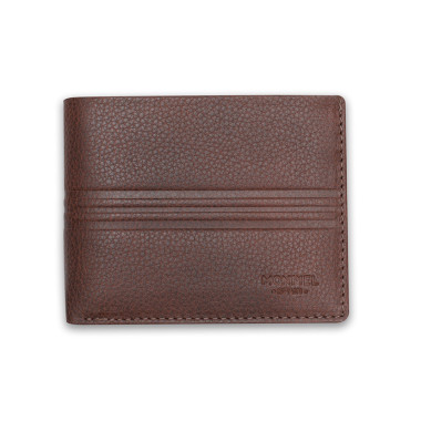 Grand portefeuille américain en cuir avec porte-monnaie couleur havane, vue de face sur fond blanc - MONPIEL 2
