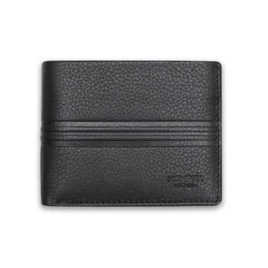 Large American-style leather purse with coin pocket in black, front view, on a white background - MONPIEL