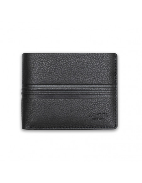 Grand portefeuille américain en cuir avec porte-monnaie noir, vue de face sur fond blanc - MONPIEL