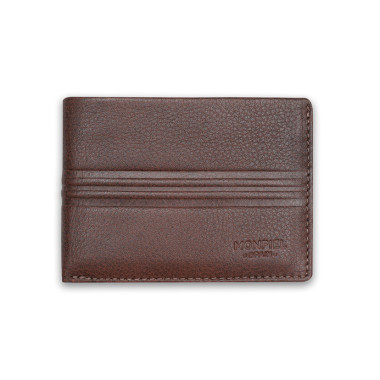 Petit portefeuille américain en cuir avec porte-monnaie couleur havane, vue de face sur fond blanc - MONPIEL 2