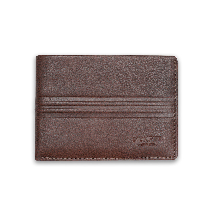 Small American-style leather purse with coin pocket in Havana color, front view, on a white background - MONPIEL